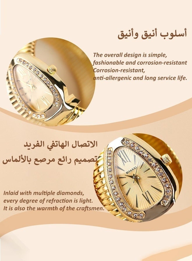 BIFANXI ساعة يد نسائية أنيقة، ساعة كوارتز بتصميم ماسي على شكل ثعبان، ساعة سوار أنيقة ومتعددة الاستخدامات - Image 4